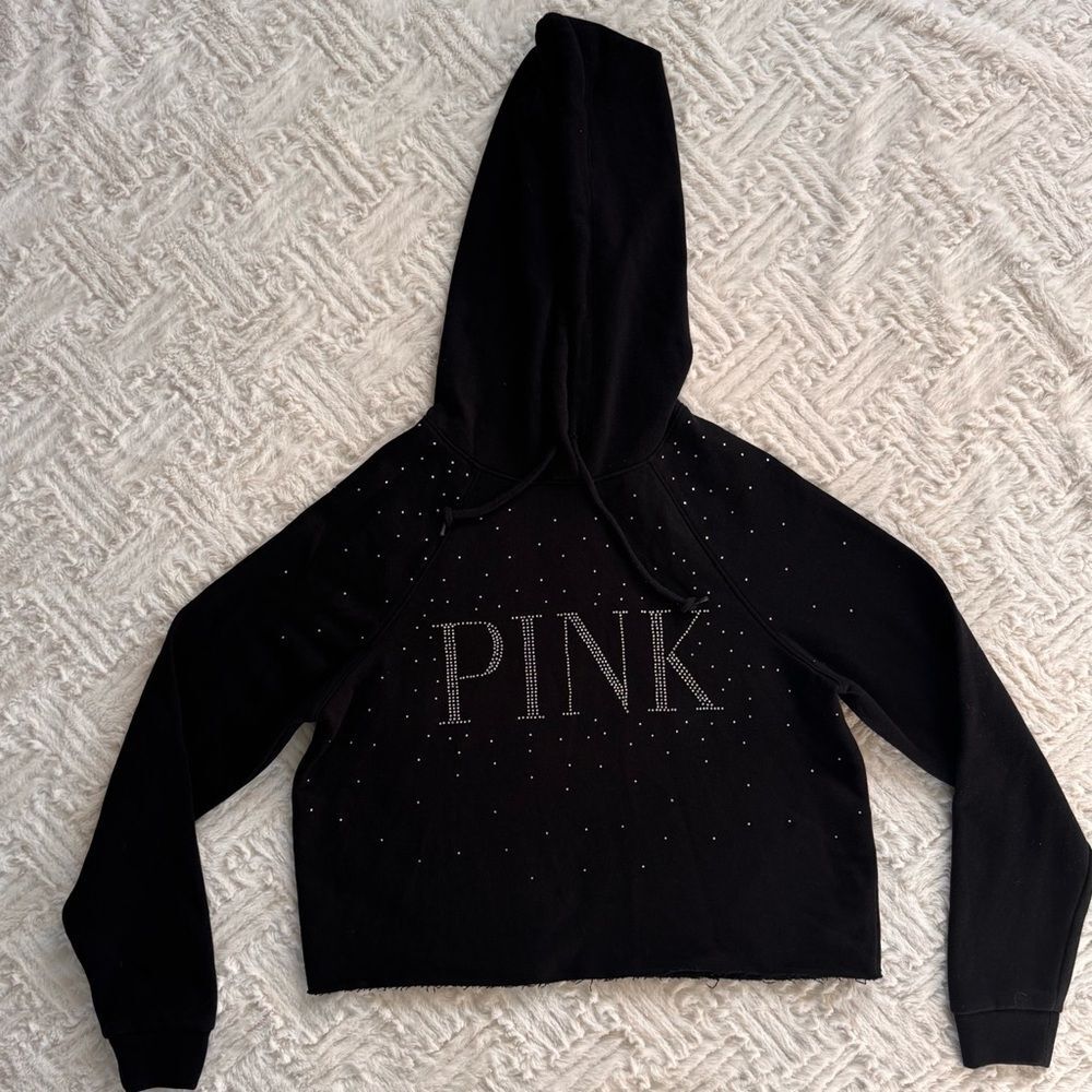PINK Victoria's Secret Black Graphic Cropped Hoodie